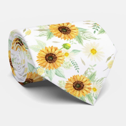 Zonnebloempatroon Waterverf Stropdas (Opgerold)