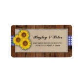 Zonnebloempel Blauw Check Elegant Adresetiketten Etiket (Voorkant)
