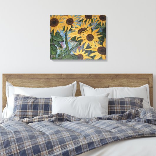 Zonnebloempersen, omwikkeld doek canvas afdruk (Insitu (Slaapkamer))