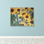 Zonnebloempersen, omwikkeld doek canvas afdruk (Insitu (Houten vloer))