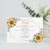 Zonnebloemperzik bloemen geometrische bruiloft det informatiekaartje (Staand voorkant)