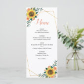 Zonnebloemperzik koraal Roos geometrische bruiloft Menu (Staand voorkant)