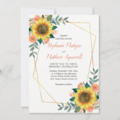 Zonnebloemperzik Rozen Modern Geometrisch Bruiloft Kaart (Voorkant)