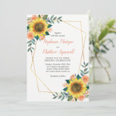Zonnebloemperzik Rozen Modern Geometrisch Bruiloft Kaart (Staand voorkant)