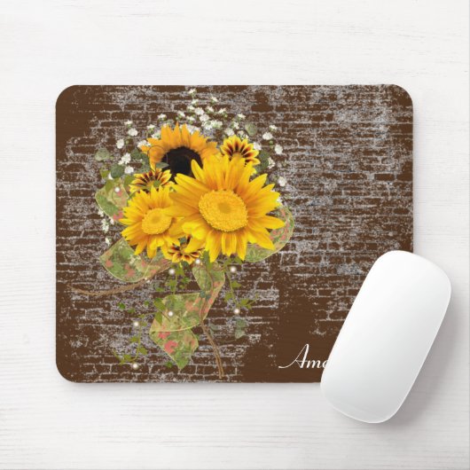 zonnebloempet op baksteen muismat (Met muis)