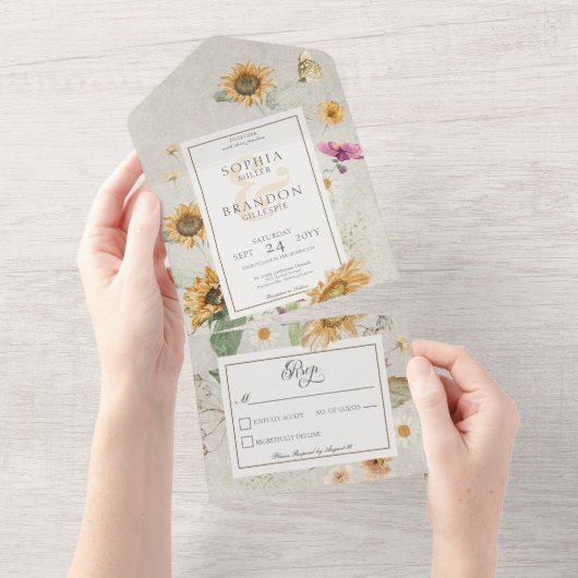  Zonnebloempitje geen avondeten All In One Uitnodiging (Afscheurbaar)