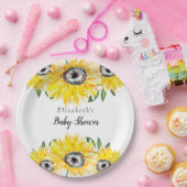Zonnebloempitten Baby shower Aangepaste Floral Papieren Bordje (Feest)