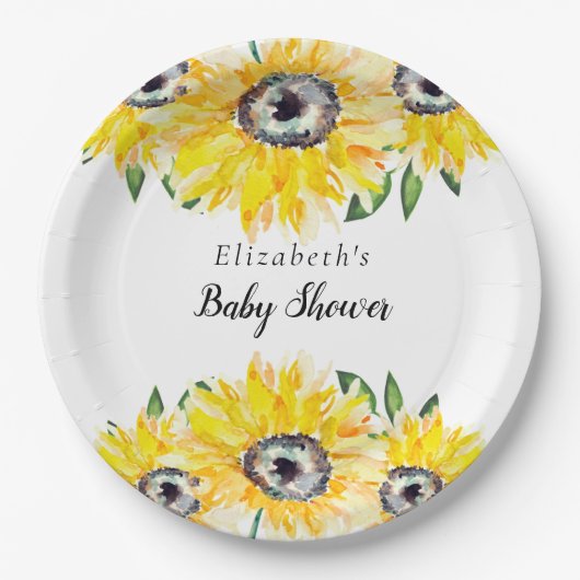 Zonnebloempitten Baby shower Aangepaste Floral Papieren Bordje (Voorkant)