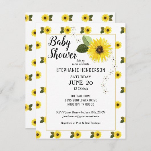 Zonnebloempitten Baby shower Kaart (Voorkant / Achterkant)