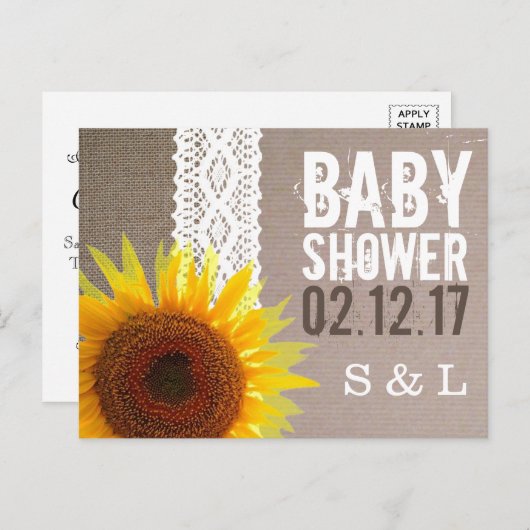 Zonnebloempitten, Baby shower met haken en haken, Uitnodiging Briefkaart (Voorkant / Achterkant)