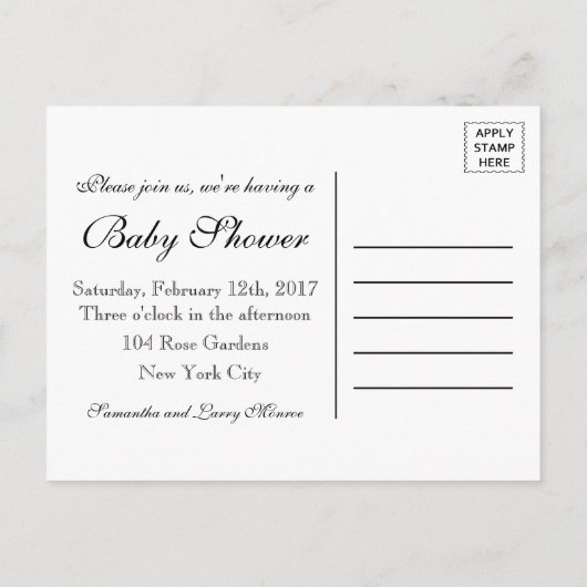 Zonnebloempitten, Baby shower met haken en haken,  Uitnodiging Briefkaart (Achterkant)