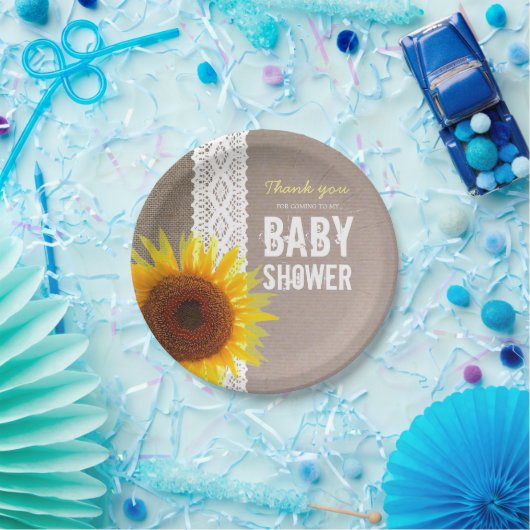 Zonnebloempitten en Baby shower met haken Papieren Bordje (Feest)