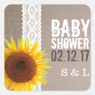 Zonnebloempitten en Baby shower met haken Vierkante Sticker