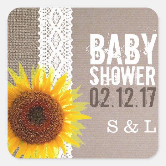 Zonnebloempitten en Baby shower met haken Vierkante Sticker (Voorkant)