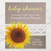 Zonnebloempitten en Baby shower met haken Wijn Etiket (Enkel label)