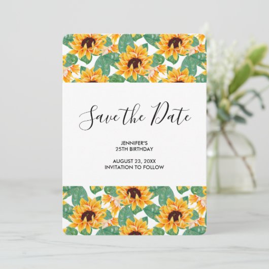  zonnebloempitten Geel en Groene Dag Save The Date (Staand voorkant)