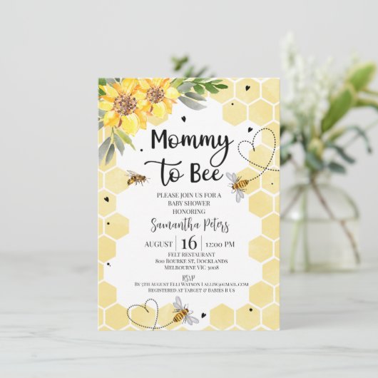 Zonnebloempitten Mama naar Bee Baby shower Kaart (Staand voorkant)