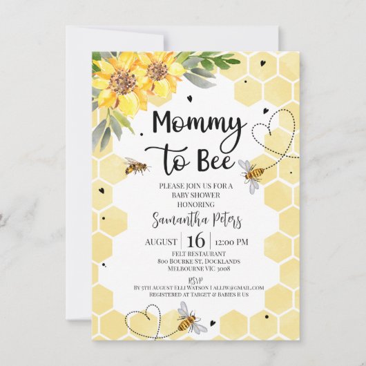 Zonnebloempitten Mama naar Bee Baby shower Kaart (Voorkant)