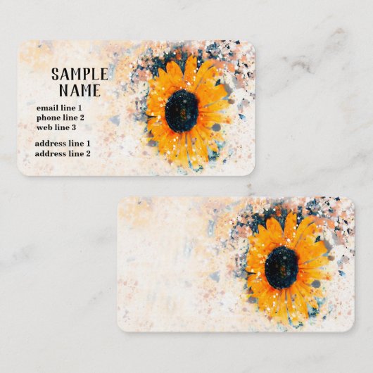 zonnebloempitten waterverf aangepast geel en wit visitekaartje (Voorkant / Achterkant)