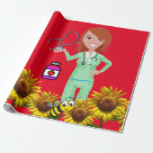 Zonnebloempittenpapier Cadeaupapier (Uitgerold)