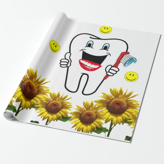 Zonnebloempittenpapier Cadeaupapier (Uitgerold)