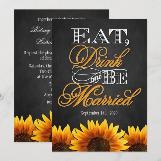Zonnebloempjes rond het zwarte Chalkboard Kaart (Voorkant / Achterkant)