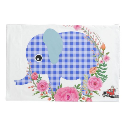 Zonnebloemploods Hoesje, Floral Blue Elephant Kussensloop (Achterkant)