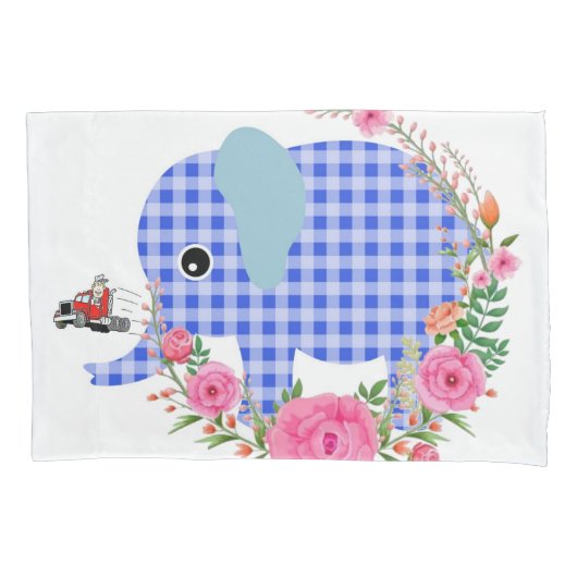 Zonnebloemploods Hoesje, Floral Blue Elephant Kussensloop (Voorkant)