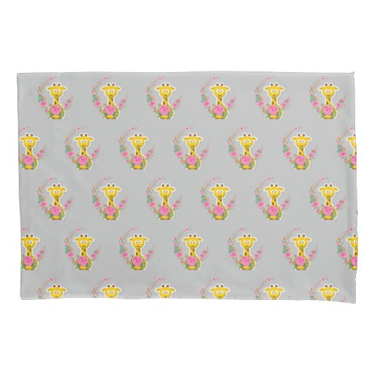 Zonnebloemploods Hoesje, Floral Giraffe Kussensloop (Voorkant)