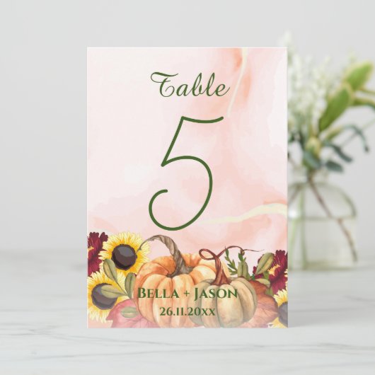 Zonnebloempompoen, met inbegrip van het Fall WEDDI Bedankkaart (Staand voorkant)