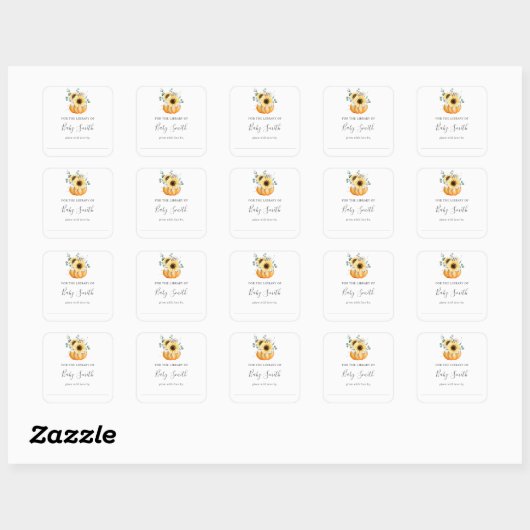 Zonnebloempompoenwisselaar Baby shower Vierkante Sticker (Vel)
