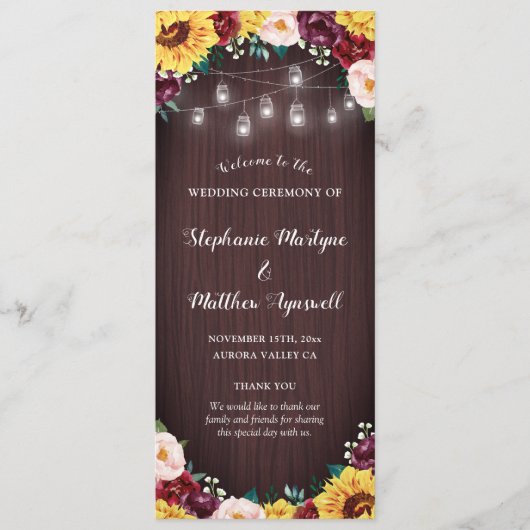 Zonnebloempotten Lights Wood Bourgondië Blush Brui Programmakaart (Voorkant)