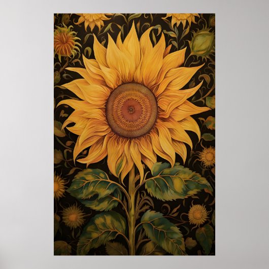 Zonnebloemprint, botanische dark academia poster (Voorkant)