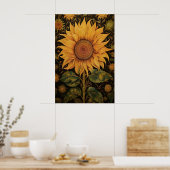 Zonnebloemprint, botanische dark academia poster (Keuken)