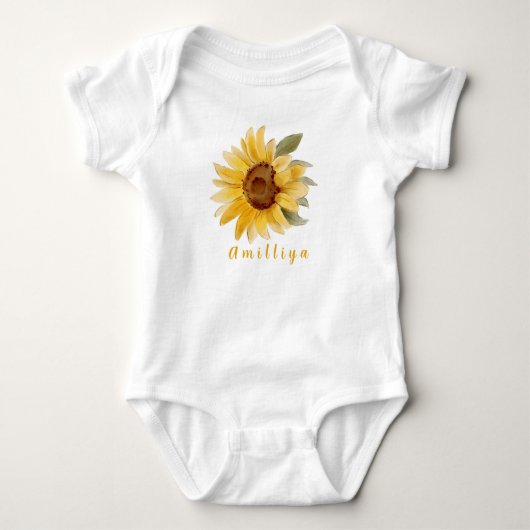 Zonnebloemprint Persoonlijke naam Cute Morden Romper (Voorkant)