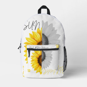 Zonnebloemprint V-hals T-shirt voor vrouwen Bedrukte Rugzak