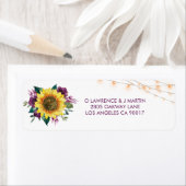 Zonnebloempruim Paarse Roos lichten bruiloft adres Etiket (Insitu)