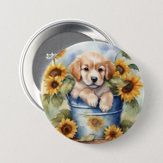 Zonnebloempup Ronde Button 7,6 Cm (Voorkant /achterkant)