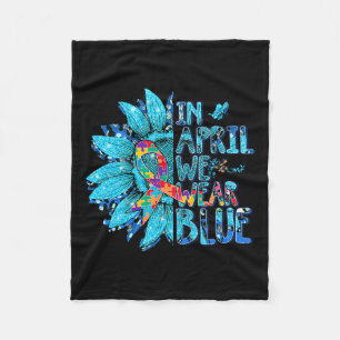 Zonnebloempuzzel in april Draag we een blauwe auti Fleece Deken