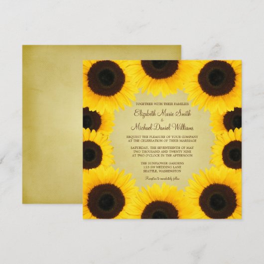 Zonnebloemrand bruiloft kaart (Voorkant / Achterkant)