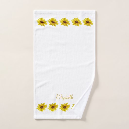 Zonnebloemrand in wit met naam bad handdoek (Handdoek)