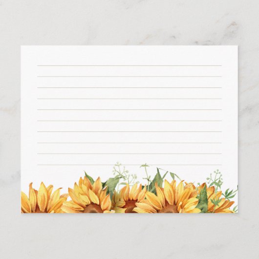 Zonnebloemrecept voor vrijgezellenfeest informatiekaartje (Achterkant)