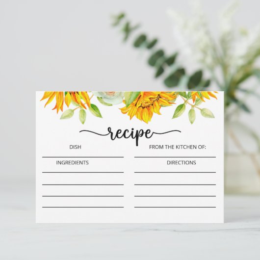 Zonnebloemrecept voor vrijgezellenfeest informatiekaartje (Staand voorkant)