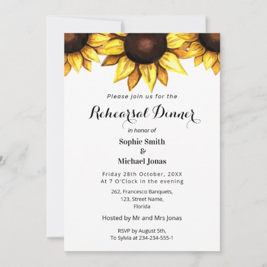 Zonnebloemrepetitie Dinner Yellow White Floral Kaart (Voorkant)