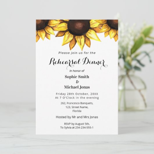 Zonnebloemrepetitie Dinner Yellow White Floral Kaart (Staand voorkant)