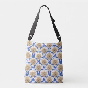 Zonnebloemretro - blauw en bruin crossbody tas