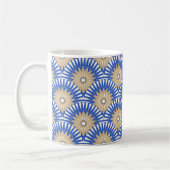 Zonnebloemretro - blauw, wit en bruin koffiemok (Links)