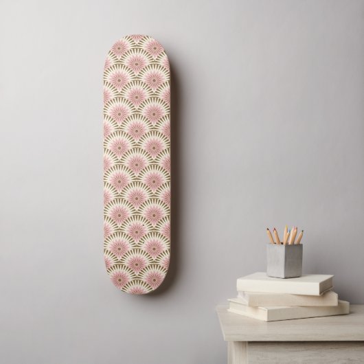 Zonnebloemretro - roze en bruin persoonlijk skateboard (Muurkunst)