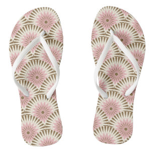 Zonnebloemretro - roze en bruin teenslippers