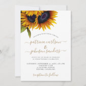 Zonnebloemrijke gouden bruiloft met elegant goudsc kaart (Voorkant)